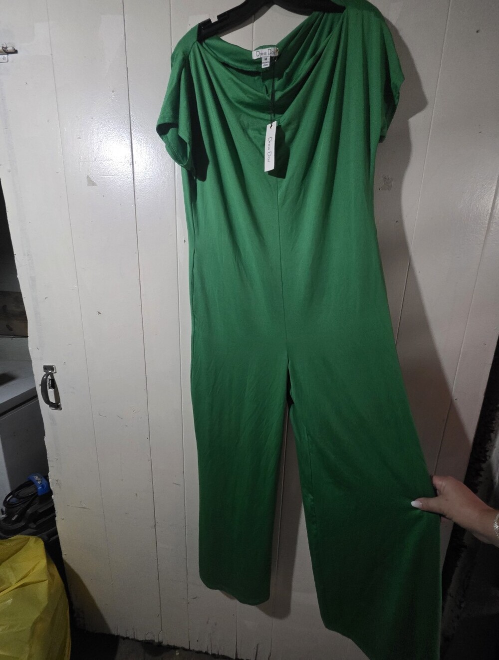 Dress Day Women’s Green Solid Wide-Leg Cowl Neck Short Sleeve Jumpsuit M
